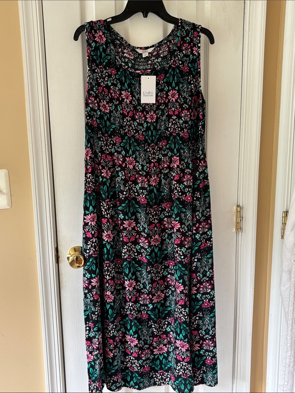 croft & barrow Black Maxi Dress with Pink & Teal Floral Print